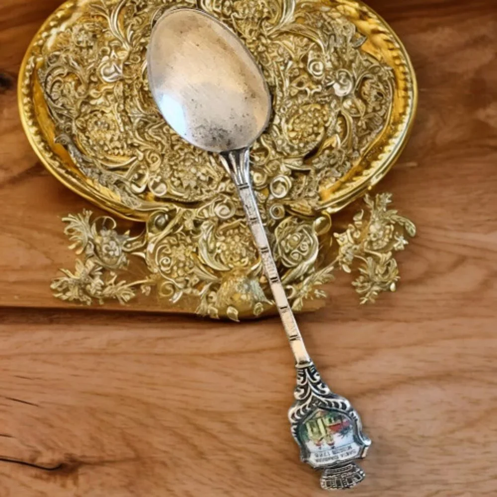 Santa Barbara Mission CA 1786 SilverPlate Souvenir Spoon TINY made in Germany